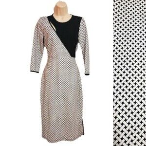 I Love Ronson Black White Printed Knit Midi Dress XS